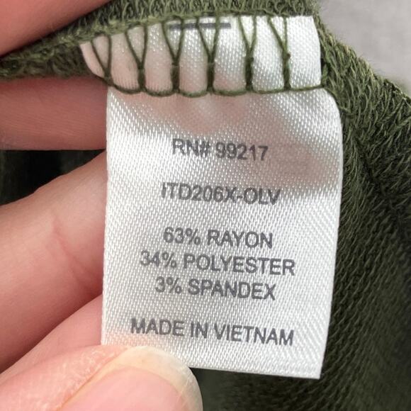 Charming Charlie Olive Green Lightweight Cold Shoulder V Neck Blouse Shirt Top - Picture 4 of 6